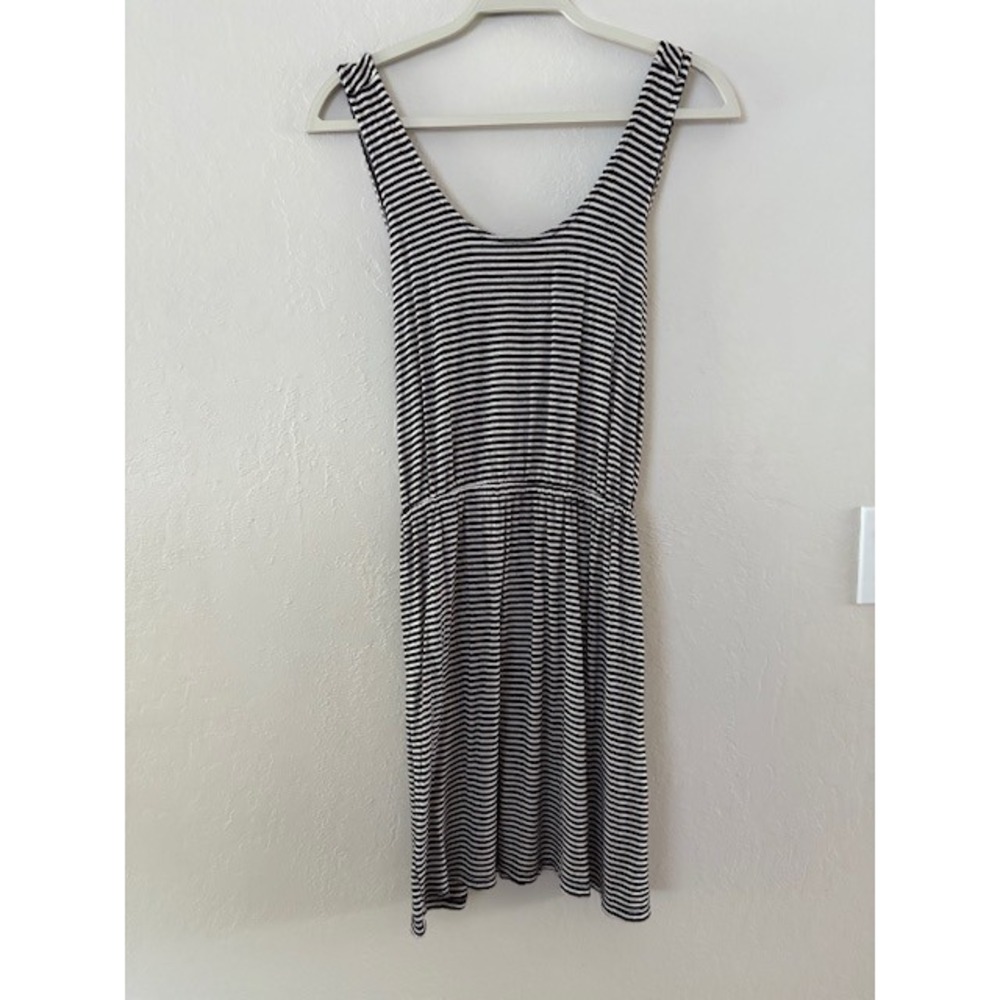 Pink Rose Womens Dress Striped Sleeveless Casual V Neck Mini Black‎ White Small